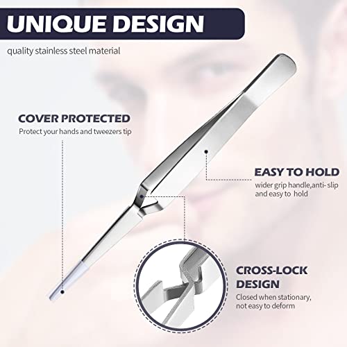 Minatee 3 Pieces Reverse Tweezers Self Locking Stainless Steel for Crafts