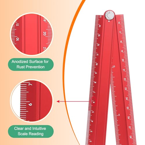 HARFINGTON 2pcs Folding Straight Ruler 30cm Metric Aluminum Alloy Protractor Foldable Angle Ruler Geometric Measuring Tool with Angle Line for Architects Artists Office, 2 Colors - color: Red + Peacock Blue