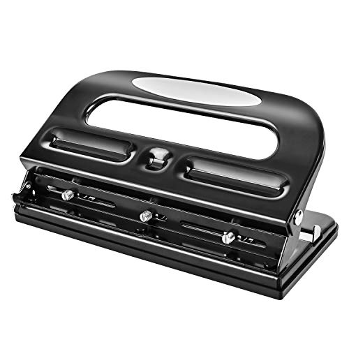 Amazon Basics Semi-Adjustable 3-Hole Punch, 30 Sheet Capacity, Black - style: 2/3-hole, 30-sheet, 1-pack