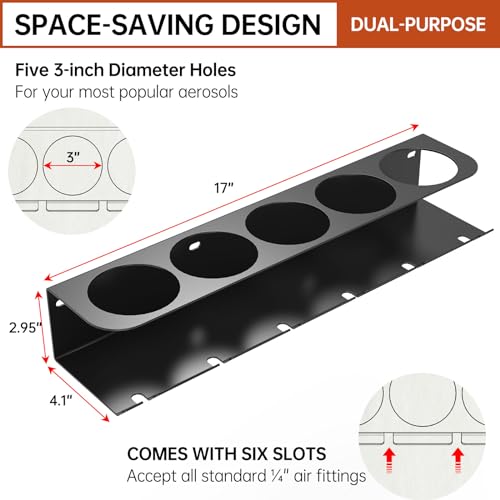 Wall Mounted Pneumatic Tool Holder/Aerosol Rack Combo, for Garage Workspace