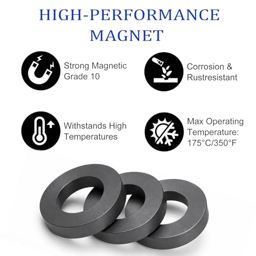 Grade 10 Ferrite Ring Magnets, 60 mm OD x 32 mm ID x 10 mm, 3 Pack