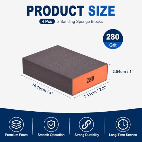 4Pcs 280Grit Sanding Sponges, Wet Dry Sanding Blocks - size: 280Grit