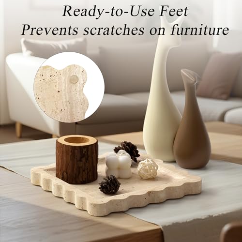 YMXYJM Travertine Marble Tray, Scalloped Stone Coffee Table Tray Decor - 8" - color: Travertine