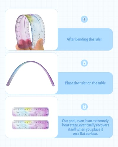 2 PCS 6 Inch Flexible Ruler, Bendable Plastic Ruler, Soft Bendable Gradient Colour Rulers with Centimeters and Inches for Student School Classroom Office Supplies - size: 6 Inch