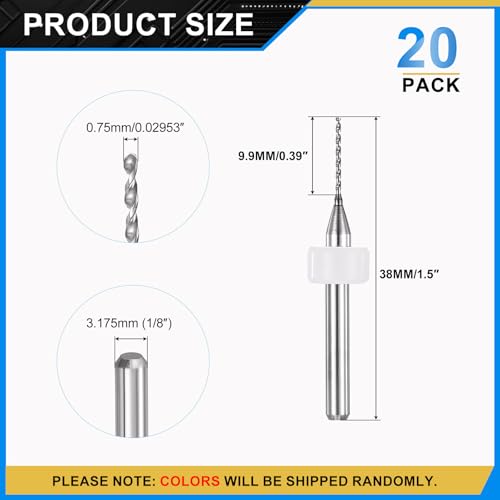 PATIKIL 20 Pack 0.75mm Micro Drill Bits Carbide Tungsten Steel - size: 0.75mm