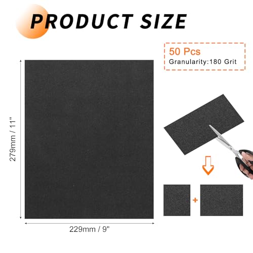 50 Pcs 180 Grit Sandpaper 9 x 11 Inch Sand Paper Silicon Carbide - size: 180 Grit