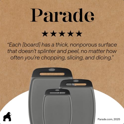 GORILLA GRIP Cutting Board Set of 3, Slip Resistant & Nonporous, Gray Black - color: Gray/Black