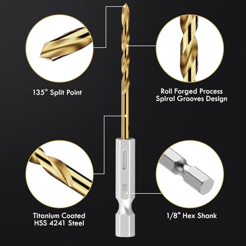 16Pcs 1/8" Hex Shank Titanium Twist Drill Bit Set - size: 1/8" - 16pcs HSS
