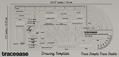 Traceease Traffic Accident Investigator Inlay Template 10.25 x 4.5 Inches Traffic Accident Sign Symbols, Plastic Measuring Ruler-1/16 Thick Template