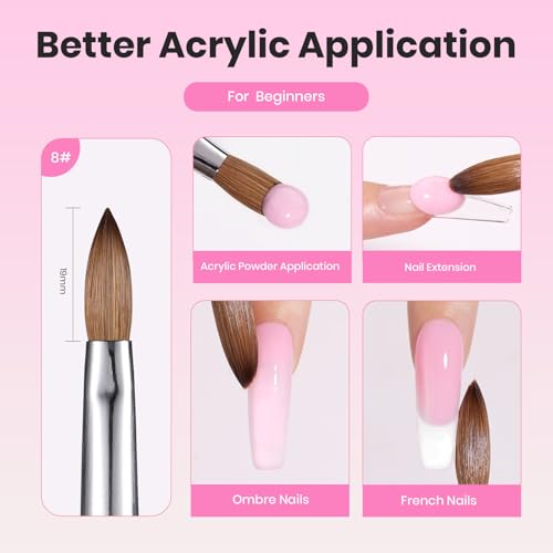 Beetles Acrylic Nail Brush Kolinsky Hair Bristles Round Shaped Metal - color: C-Silver-01
