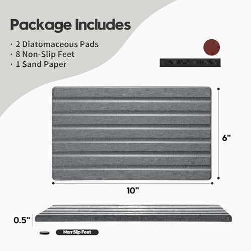 Razborci 2PCS Water Absorbing Stone Drying Tray Mat for Bathroom Sink & Kitchen Counter Organizer, Quick Dry Dish Soap Dispenser Sponge Holder, Vanity Sink Caddy, Coaster, Dark Gray - 10" x 6" - color: 2 Pack - Dark Gray, size: 10" x 6"