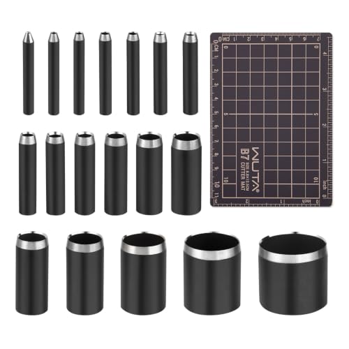 WUTA Leather Hole Punch Set, 18 PCS High Carbon Steel Circle Hole Punch Cutter, Precision Die-Casting Design for Leather, Rubber, Canvas, Cork (0.04"-0.98") - size: 1+1.5+2+2.5+3+3.5+4+4.5+5+6+7+8+9+10+12+15+20+25mm