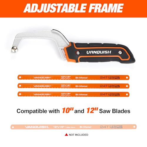 VANQUISH Aluminum Frame Mini Wood Hack Saw with 2 Piece Extra Flexible Bi-Metal HSS Blades Cutter Hand Hacksaw for Woodworking and Metal NW4851 - size: Hacksaw with extra blades