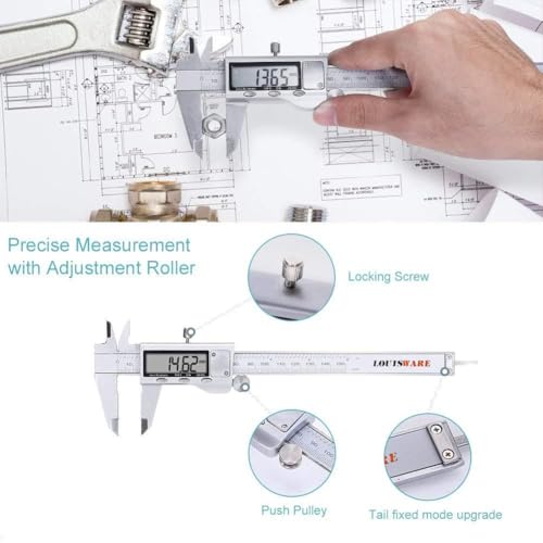 Digital Caliper Measuring Tool, Stainless Steel Vernier Caliper Digital Micrometer with Large LCD Screen, 6 Inch Caliper Tool for DIY/Household, Auto-Off Feature, Inch and Millimeter Conversion