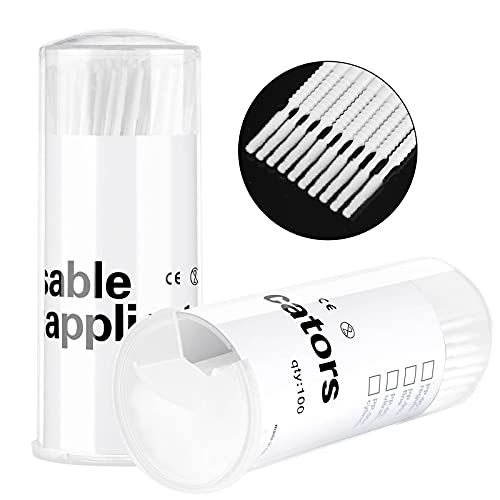 Dming 200 Pieces Disposable Micro Brush Applicator Microswabs for Eyelash Extension Removing Tools, Mini Cotton Swab Brushes for Makeup and Personal Care (White) - color: white