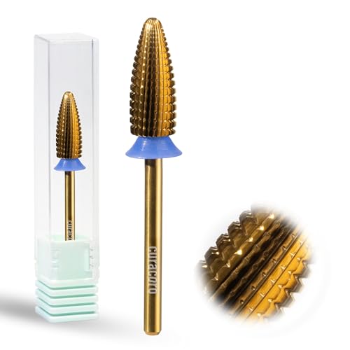 Curacoro Nail Drill Bits 3/32'' Typhoon Bits, 2 Way, Carbide Bit (Medium) - color: Yellow Titanium - Typhoon Bit, size: Medium