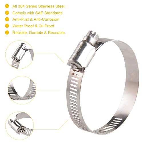 Winlong Stainless Steel 2'' Hose Clamps, 1-3/4"- 2-3/4" (45-70mm), 10PK - size: SAE#36 (1-3/4" ~ 2-3/4") 10PK