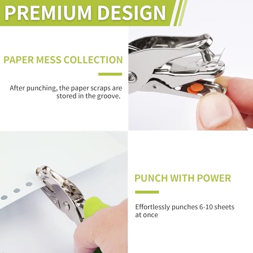 Single Hole Punch, 2 Pcs Hand Hole Puncher with-Green - color: Green