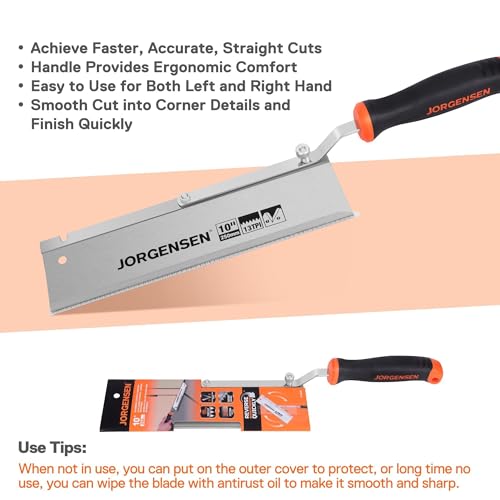 JORGENSEN 10" Dovetail Reversible Saw, Professional Cutting Jamb Saw, 13TPI Double Ground Teeth Flush Cut Saw Spring Loaded Design Cranked Soft Handle, Shorten Door Frame, Tile Installation and Prep