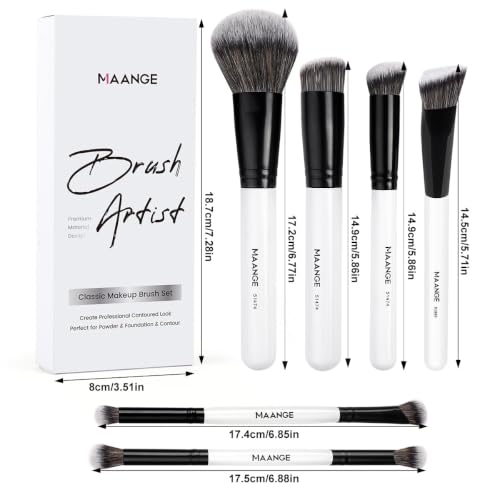 MAANGE 6 PCS Foundation Contour Conceal Brush Set, Makeup Brushes, Eyeshadow Concealer Brushes, Double Sided Blending Eyebrow Brush Professional Face brushes Set Tools, For Liquid, Cream, Loose Powder - color: 6 PCS