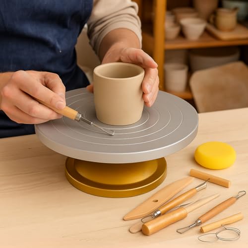 IRSTBL - 12" Banding Wheel for Pottery – Heavy Duty Plastic Pottery Turntable & Sculpting Wheel with Steel Bearings, Anti-Slip Base and 8-Piece Clay Tool Set