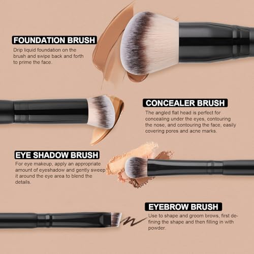 DUcare Dual-ended Makeup Brushes Foundation Brush Concealer Brush Face Eyebrow Eyeshadow Brush for Liquid, Powder, Buffing, Blending, Contouring Foundation Make Up Brushes - color: B06