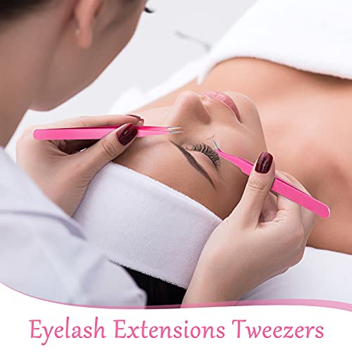 Mudder 6 Pack Lash Tweezers Set for Eyelash Extension, Pink - color: Pink