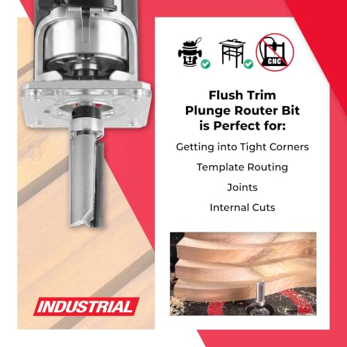 Amana Tool 45461 Flush Trim Router Bit 1/2 D x 1 CH x 1/2 SHK w/ Bearing - size: 1/2 Dia x 1-1/4 x 1/4" Sh