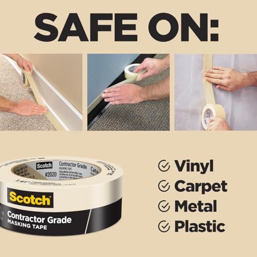Scotch Contractor Grade Masking Tape, Tan, for General Use, Multi-Surface Adhesive Tape, 1.41 Inches x 60.1 Yards, 4 Rolls (Pack of 4) - size: 1.41" Width (Pack of 4)