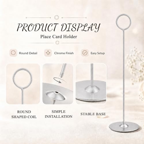 12 Inch Matte Silver Steel Place Card Holder,16 Pack Table Number Holder - color: Matte Silver Round 16PK
