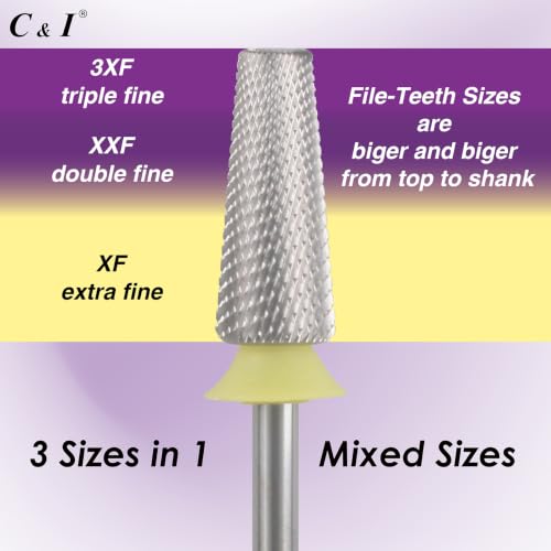 C & I 5 in 1 Nail Drill Bit for Nail Techs Remove Acrylic & Gel, Extra Fine - color: Yellow