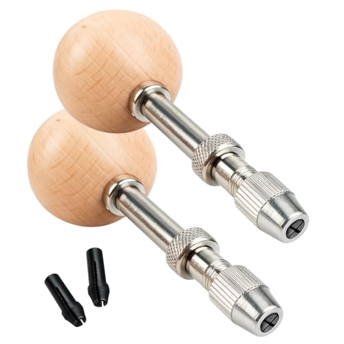 3.5" Pin Vise Set (2 Pack) | Teak Wood Handle | Ideal for Tapping, Reaming, Setting | Ball Head Design for Easy Grip