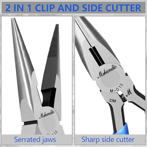Needle Nose Pliers Set, 5" Long Nose Pliers for Wire Bending, 2 Pack High Carbon Steel Nose Cutters, Serrated Jaw Plier for Jewelry Making, Electronics Repair, Object Grasping, Craft Making - size: 5"-2Pack