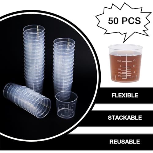50 Pack 2 Oz Plastic Graduated Cups, Mixing Cups for Epoxy, Resin