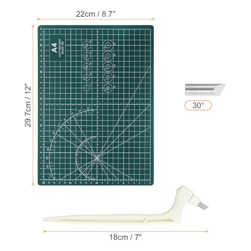 HARFINGTON Craft Cutting Tools 30 Degree Blades 360 Degree Rotating Blade Stainless Steel Cutter Pen Knife with Mat for DIY Crafts Stencils Scrapbooks, White - color: White
