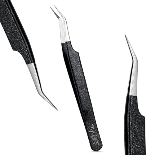 Isolation Fiber Tip Lash Tweezers – 12cm Eyelash Extension Tweezer with Fine Nano Grip Tip, Stainless Steel, Non-Slip Handle (Black) - color: Mlt-mysl-22
