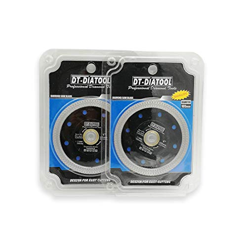DT-DIATOOL Diamond Tile Blade 4 Inch 2pcs Diamond Turbo X Mesh Rim Segement Circular Saw Blade for Procelain Ceramic Stoneware Marble Granite Fits 5/8"-7/8" Arbor - size: 4 inch