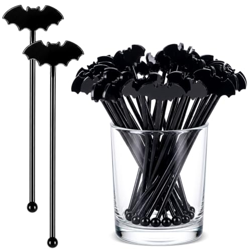Silifine 100 Pcs Halloween Swizzle Sticks Plastic Bat Drink Stirrers - style: Bat