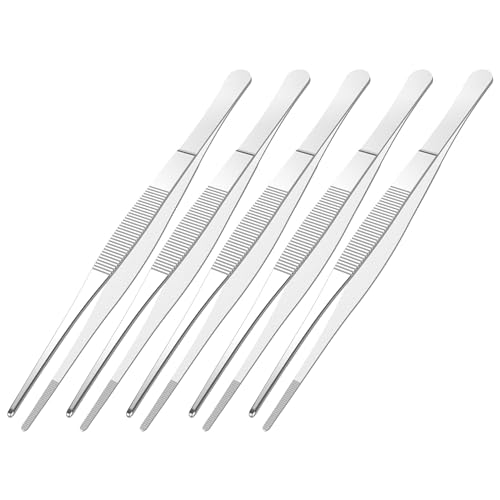 5 PCS 6.3" Stainless Steel Tweezers, Straight Blunt, 3/64" Thick - size: 6.3"L(3/64"T)