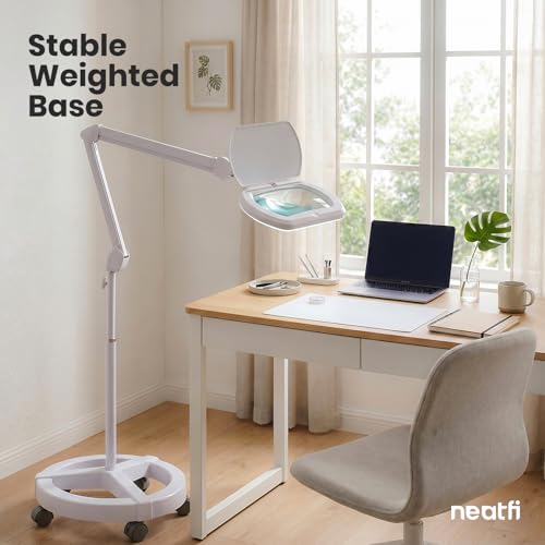 Neatfi LED Magnifying Floor Lamp, 1.75X + 4X, 12W, 6.8-Inch Lens (White) - color: White, size: 6.8 Inches