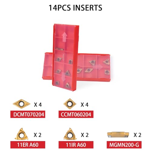 14Pcs Carbide Turning Inserts for 3/8'' 10mm Metal Lathe Cutting Holder,Replaceable Carbide Inserts for Precise Turning,Threading, Cutoff, Boring - style: Inserts replacement 3/8" 10mm