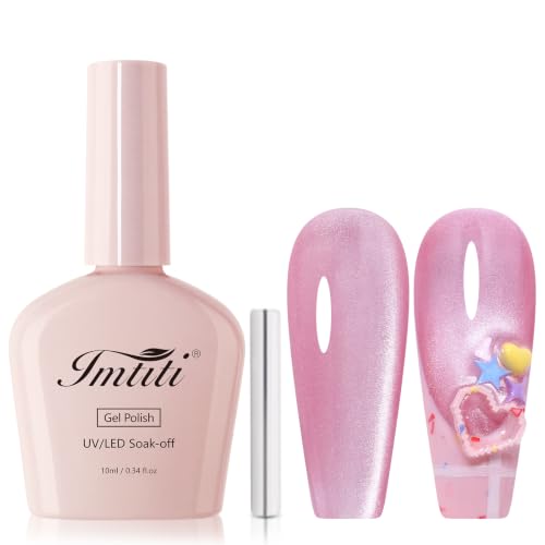 Moonlight Pink Cat Eye Gel Nail Polish with Magnet, Holographic Glitter Shimmer Magnetic UV Gel Polish for Nail Art Soak off UV Led - color: Cat Eye-Moonlight Pink