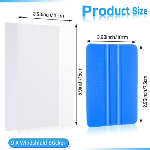 9 Sheets Windshield Sticker Applicator and Blue Plastic Hand Applicator Squeegee Static Cling Window Film Clear Car Window Stickers 4 x 6 Inches Automotive Decals, Easy to Remove and Reapply