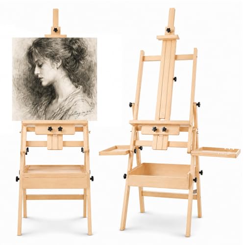 Falling in Art Large Horizontal Wooden Painting Easel, Holds up to 50'' - style: Natural