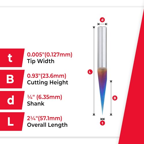Amana Tool Spektra Extreme Tool Life Coated Solid Carbide Signmaking and Engraving Router Bit, 45611-K, 15 Degree Engraving 0.005 Tip Width x 1/4 Shank x 2-1/4 Inch Long - size: 45611-K