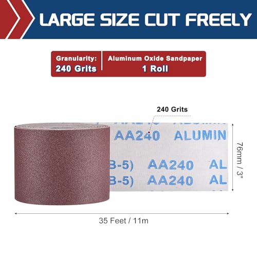 Sandpaper Roll 3Inch 35FT 240Grit Aluminum Oxide Emery Cloth Roll - size: 3 Inch x 35 Feet 240 Grits