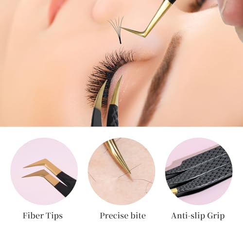 Lash Tweezers for Eyelash Extensions,Precision Fiber Tip for Volume Eyelash Extensions,Lash Extension Tweezers for Easy Application and Removal-A02 - size: 1PC-02