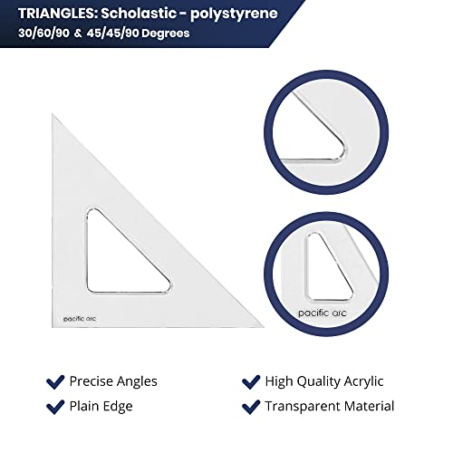 Pacific Arc's Scholastic Triangle - 10 inch - Clear - 30/60 Angle - Plain Edge - Polystyrene - Technical Drawing Tools, Drafting, Architect and Engineering. - style: 10 inch, 30/60