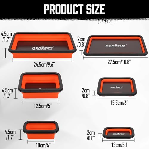 HORUSDY 3-Piece Magnetic Parts Tray Set, Tool Trays for Storage Organizer Screw, Bolts, Washers, Nuts and Small Tools. Tool Gifts for Men, Orange and Black - color: 3-piece Magnetic Tray - Collapsible Red
