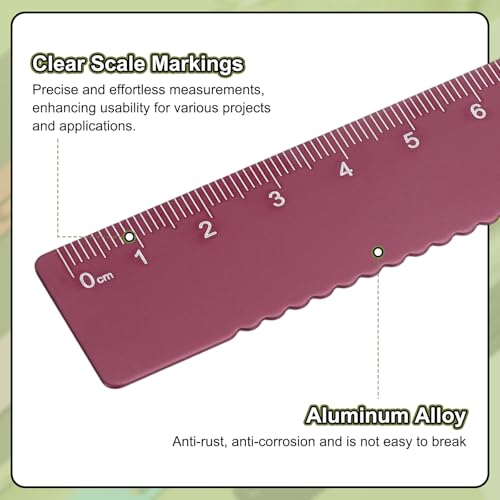 HARFINGTON 2pcs Straight Ruler 15cm Metal Bookmark Clip Rulers Red/Blue - color: Red/Deep Blue
